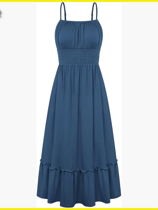 Dresses & Skirts - Summer Maxi Dress Smocked Ruched Bust Adjustable Straps Pockets Beach Vacation